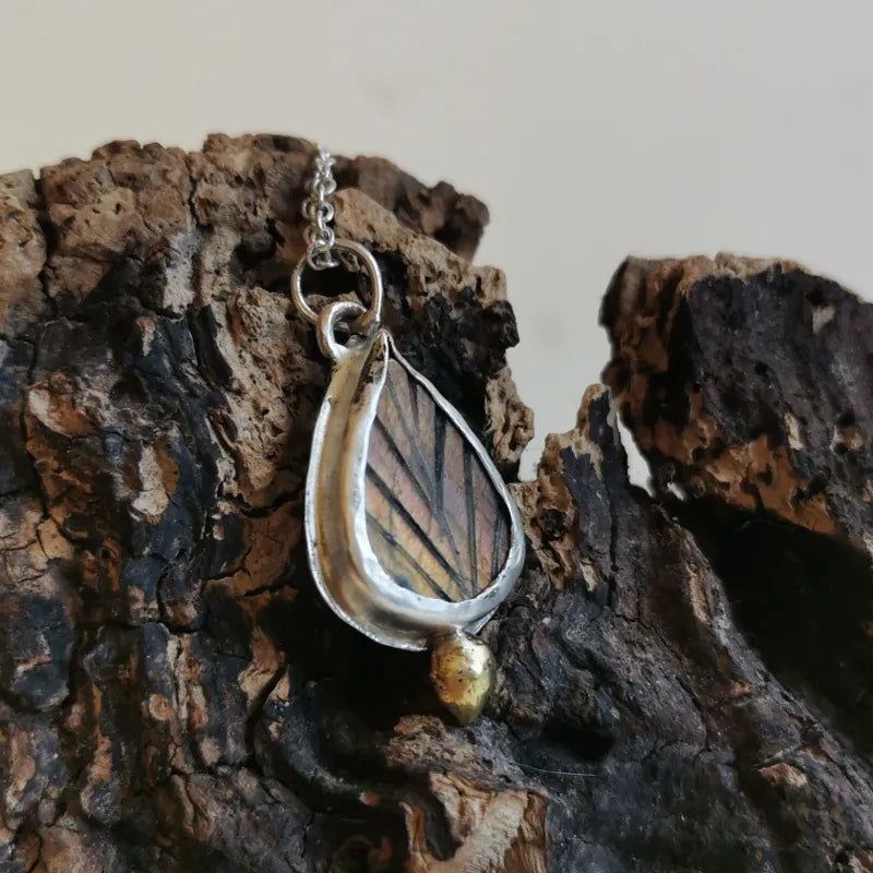 Collana Foglia Labradorite grigia